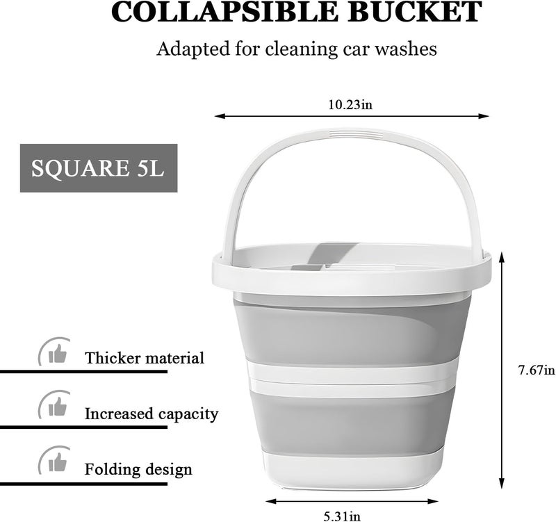 NYTKL Collapsible Bucket, 1.3 Gallon/ 5L Foldable Square Tub Compact Wash Basin, Multipurpose Wash Bin for Household Outdoor Car Washing, Portable Plastic Bucket for Sand or Beach - Image 2